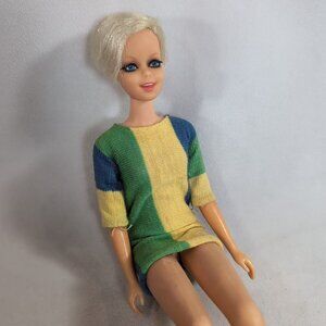 Barbie Twiggy Doll Dress 1967 Vintage Mod Era Blond Blue Lashes Fashion HTF 1185